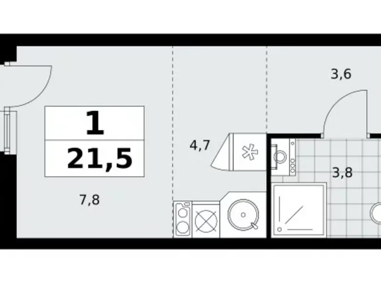 1 room apartment 22 m² Kommunarka, Russia