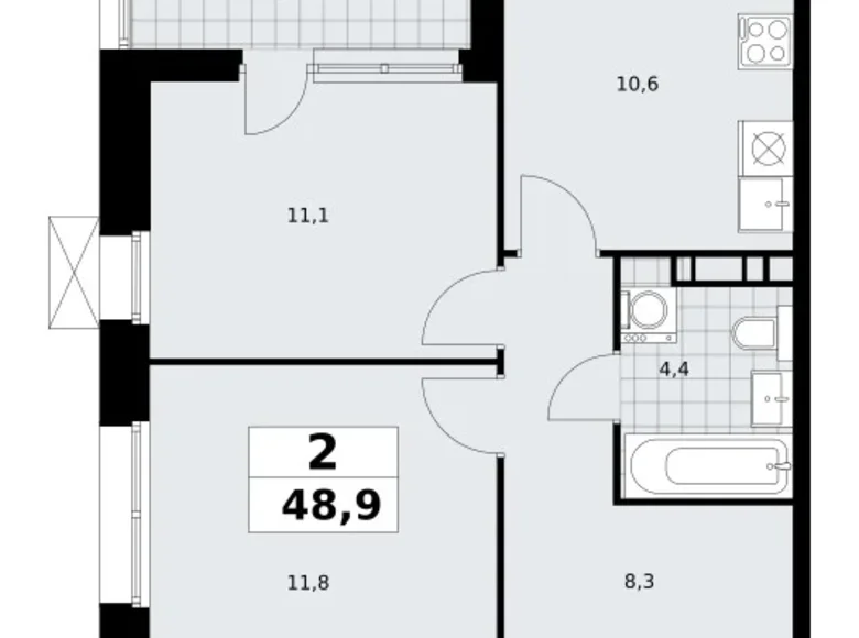 Wohnung 2 zimmer 49 m² Kommunarka, Russland