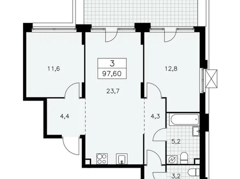 3 room apartment 98 m² Kommunarka, Russia
