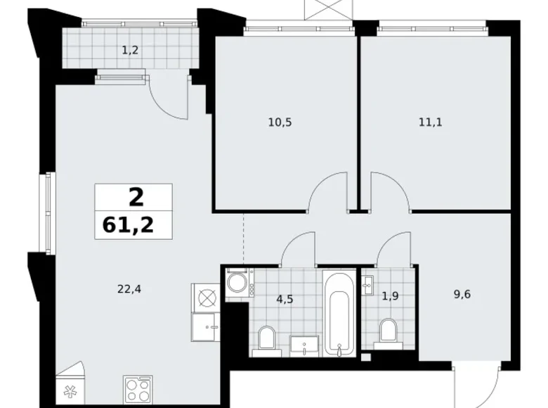 Mieszkanie 2 pokoi 61 m² Troick, Rosja