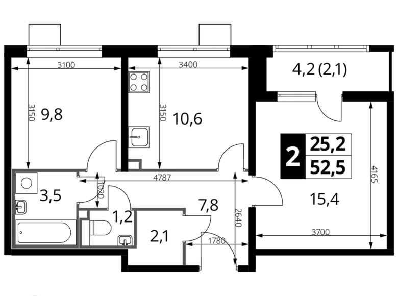 Apartamento 2 habitaciones 53 m² Liúbertsy, Rusia