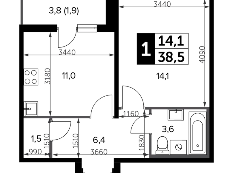 Mieszkanie 1 pokój 39 m² Leninsky District, Rosja