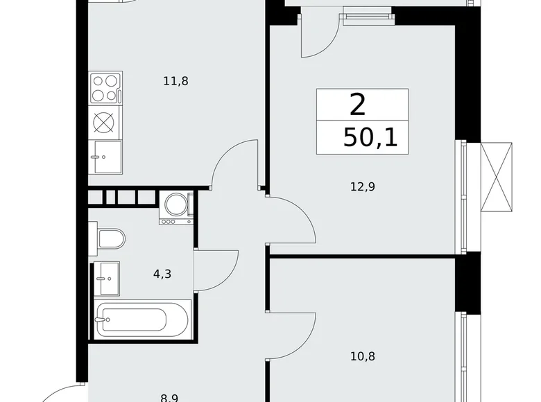 2 room apartment 50 m² Kommunarka, Russia