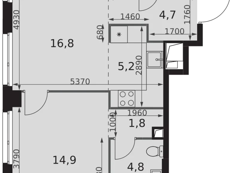2 room apartment 52 m² Moscow, Russia