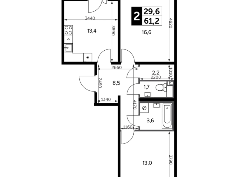 Mieszkanie 2 pokoi 62 m² Leninsky District, Rosja
