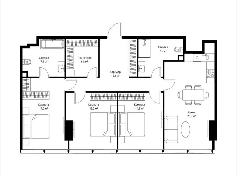 Mieszkanie 3 pokoi 110 m² Moskwa, Rosja