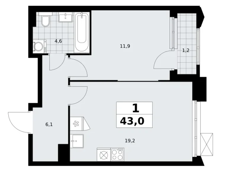 Mieszkanie 1 pokój 43 m² Troick, Rosja