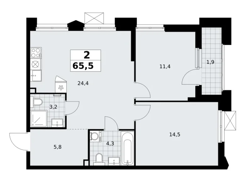 Apartamento 2 habitaciones 66 m² Troitsk, Rusia