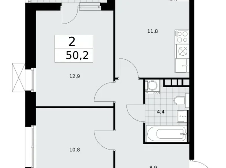 2 room apartment 50 m² Kommunarka, Russia
