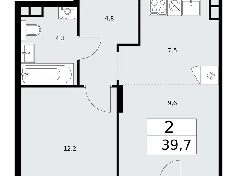 Appartement 2 chambres 40 m² Troïtsk, Russie