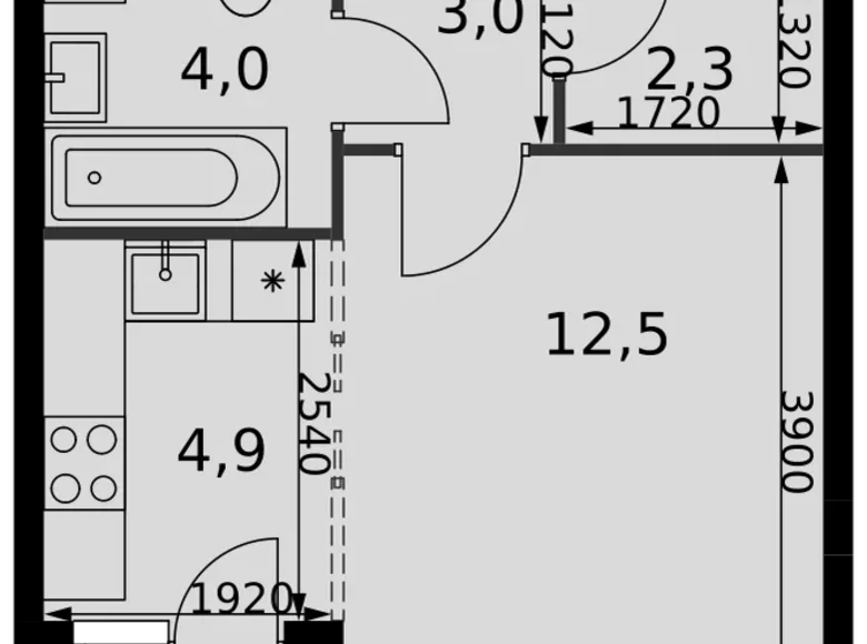 Студия 1 комната 28 м² Развилка, Россия