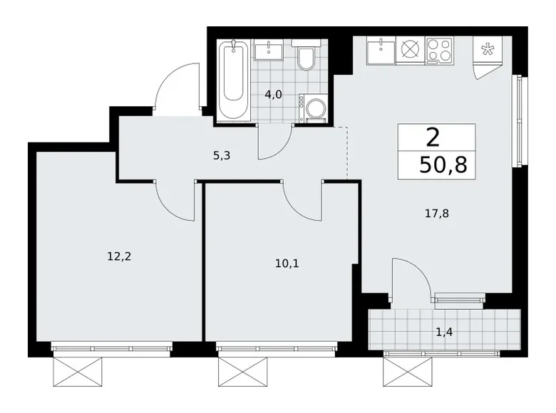 Appartement 2 chambres 51 m² Troïtsk, Russie