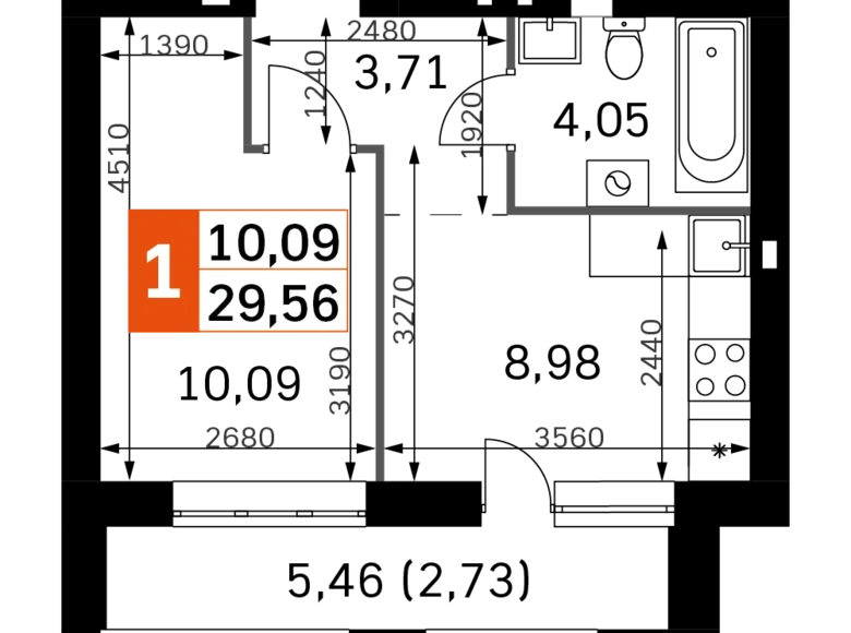1 room apartment 30 m² Odincovskij gorodskoj okrug, Russia