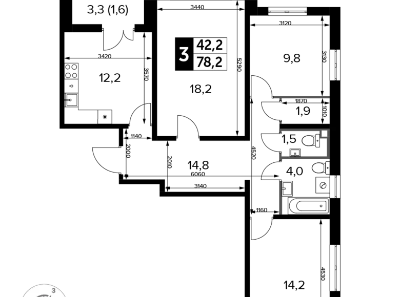 3 room apartment 78 m² Leninsky District, Russia