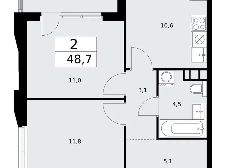 Квартира 2 комнаты 49 м² район Коммунарка, Россия