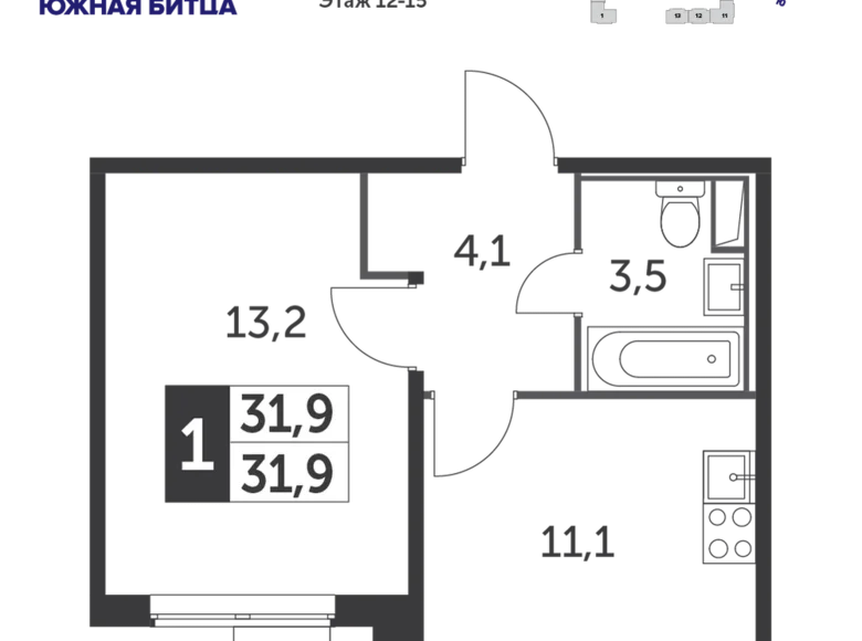 Wohnung 1 zimmer 32 m² Leninsky District, Russland