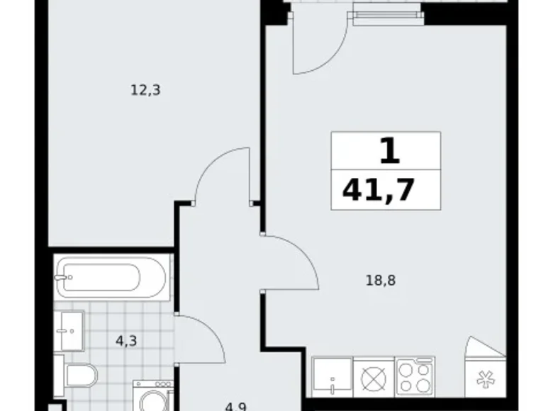 Wohnung 1 zimmer 42 m² Troizk, Russland