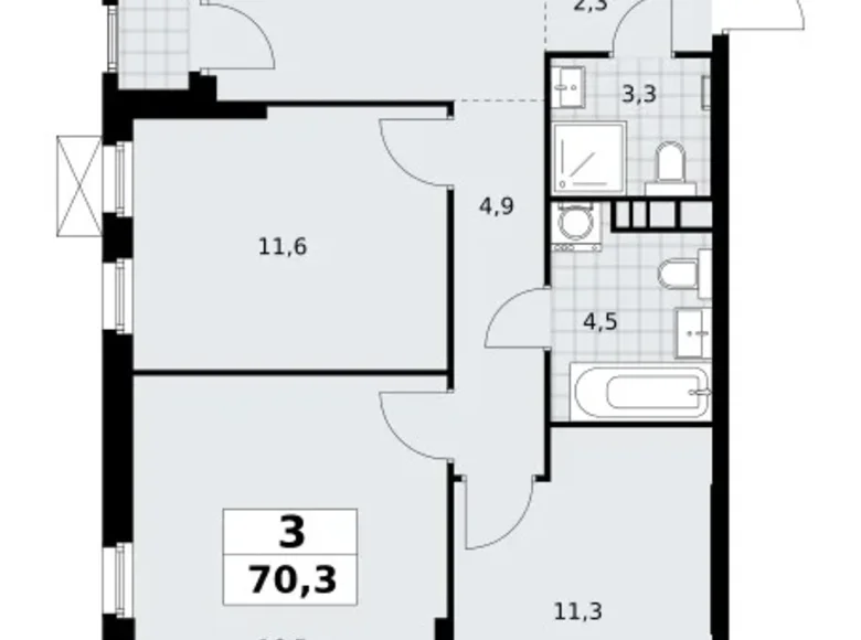 3 room apartment 70 m² Moscow, Russia