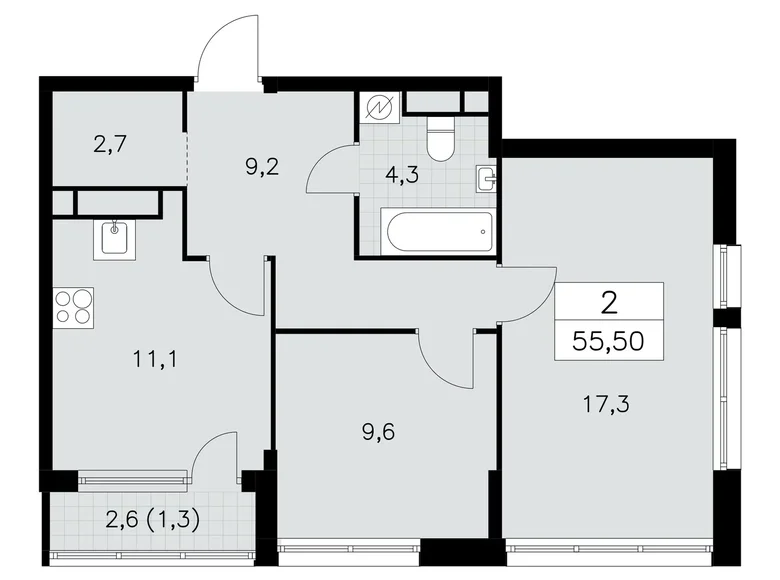 2 room apartment 56 m² Moscow, Russia