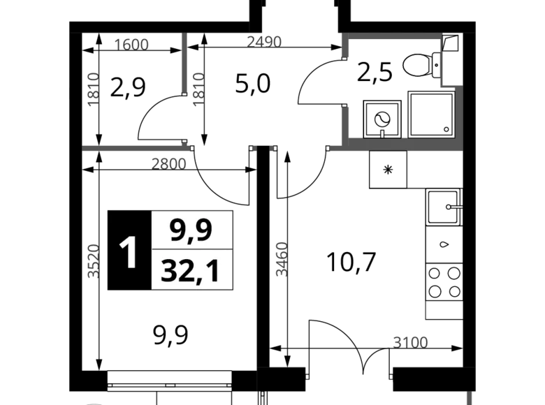 Wohnung 1 zimmer 32 m² Chimki, Russland