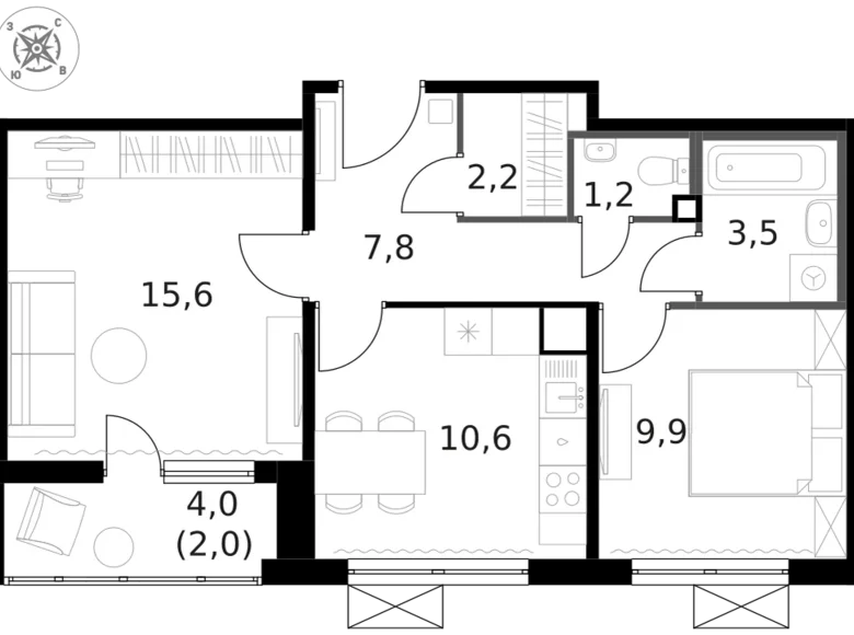 Wohnung 2 zimmer 53 m² Moskau, Russland
