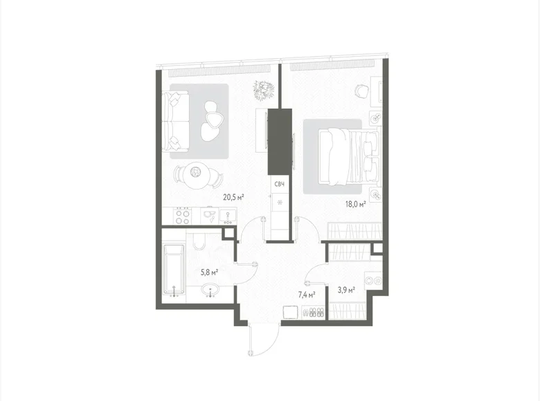 Apartamento 1 habitación 56 m² Rusia, Rusia