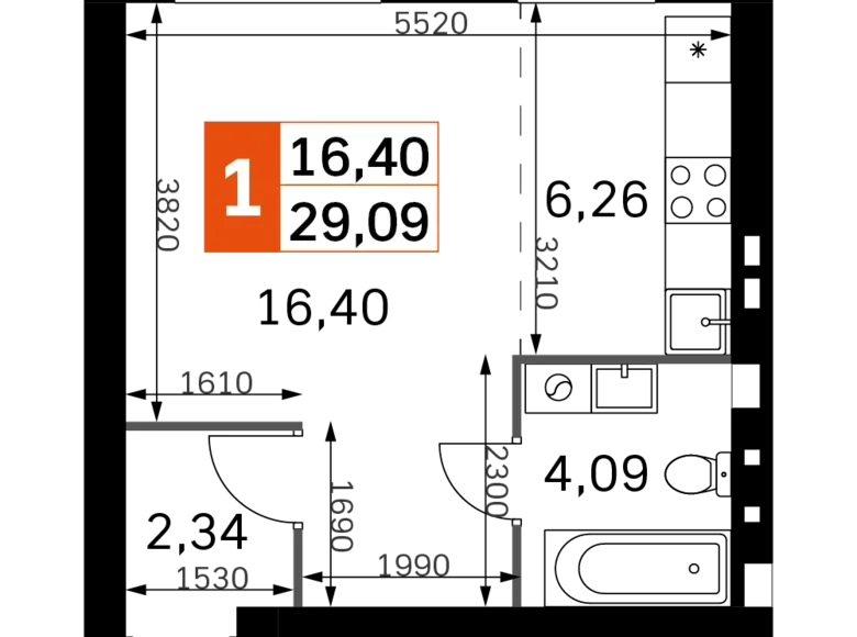 Estudio 1 habitación 29 m² Odincovskij gorodskoj okrug, Rusia