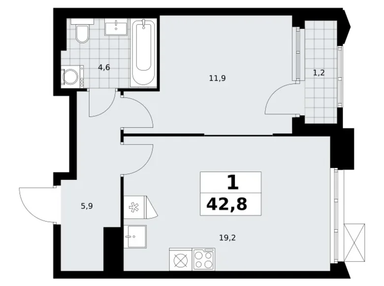 Wohnung 1 zimmer 43 m² Troizk, Russland