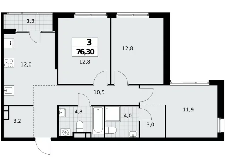 3 room apartment 76 m² Moscow, Russia