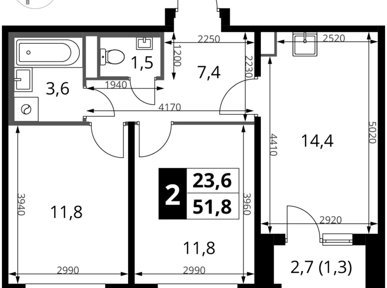 2 room apartment 52 m² Sapronovo, Russia
