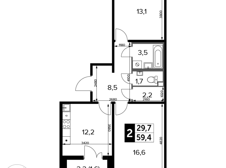 Wohnung 2 zimmer 59 m² Moskau, Russland