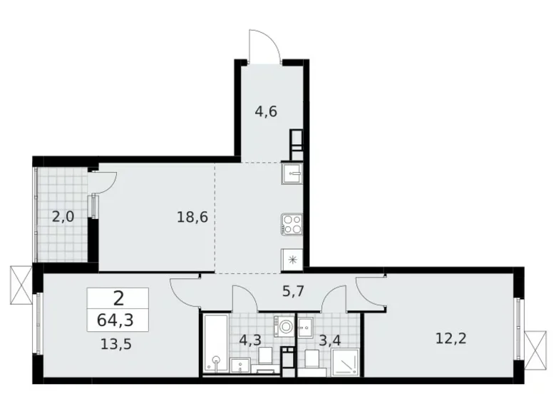 Квартира 2 комнаты 64 м² Красное Село, Россия
