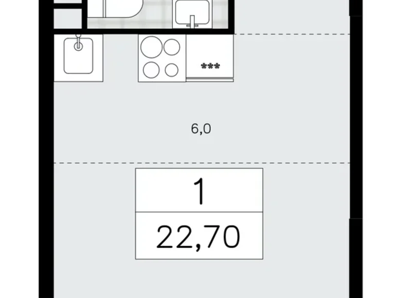 Квартира 1 комната 23 м² район Коммунарка, Россия
