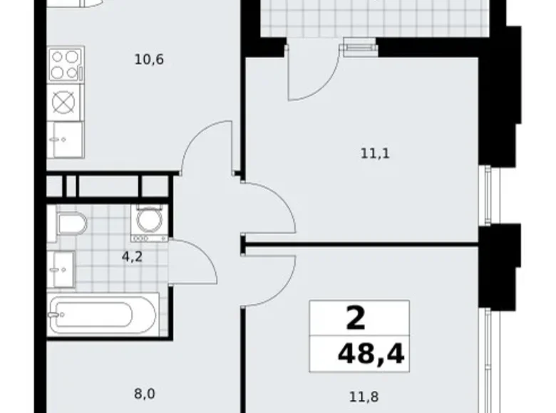 Квартира 2 комнаты 48 м² район Коммунарка, Россия