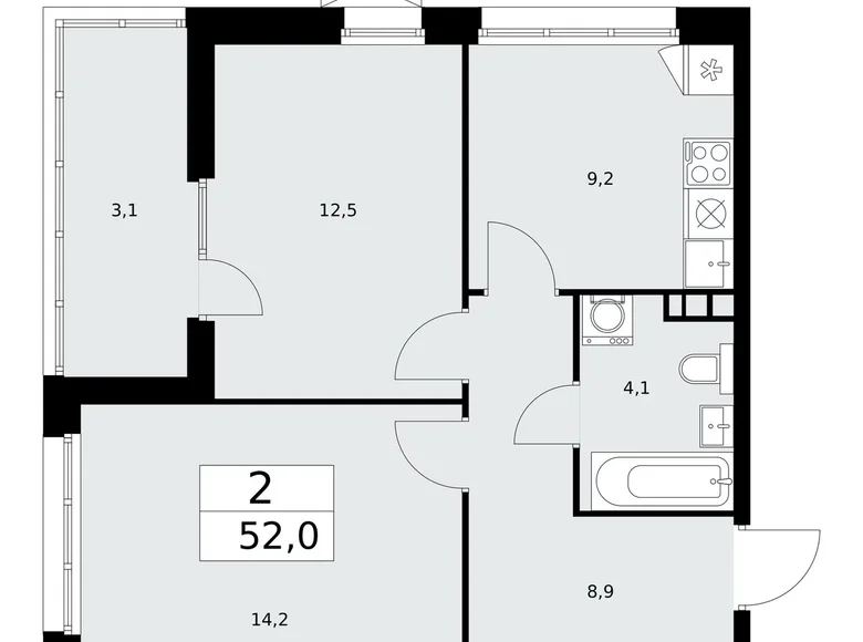Mieszkanie 2 pokoi 52 m² Troick, Rosja
