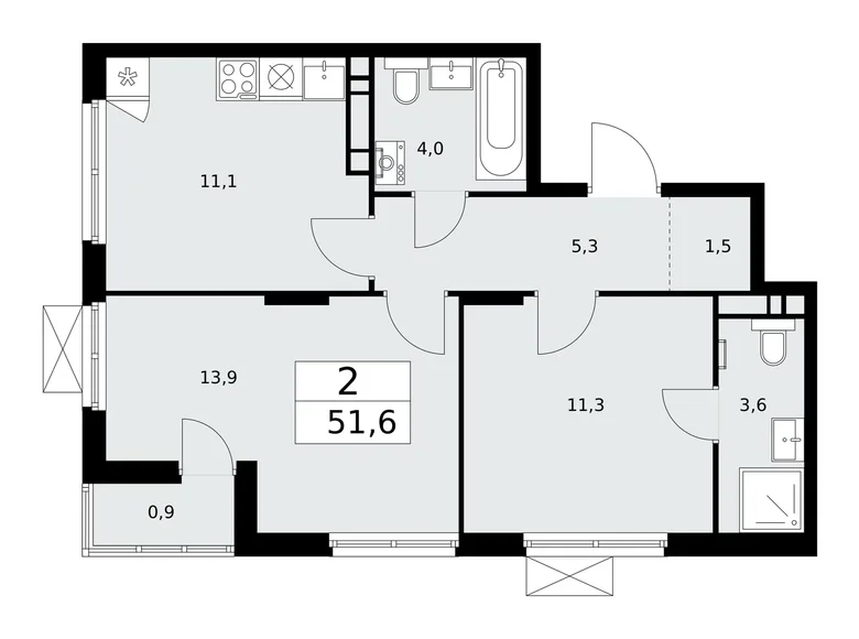 Mieszkanie 2 pokoi 52 m² Troick, Rosja