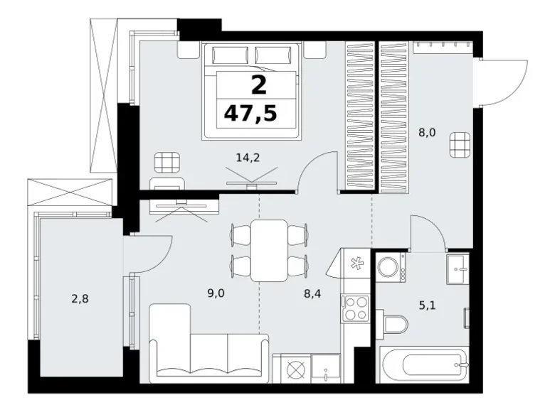 Квартира 2 комнаты 48 м² район Коммунарка, Россия
