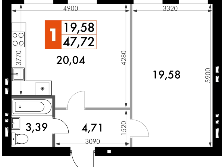 Mieszkanie 1 pokój 48 m² Aprelevka, Rosja