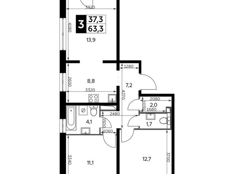 Mieszkanie 3 pokoi 63 m² Leninsky District, Rosja