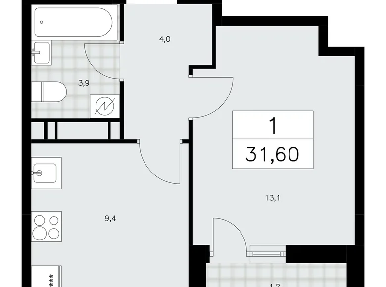 Wohnung 1 zimmer 32 m² Kommunarka, Russland