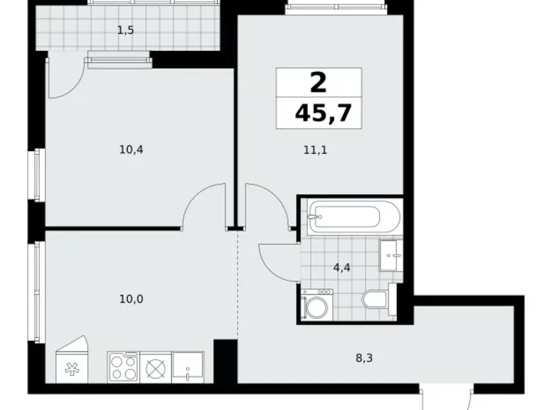 Mieszkanie 2 pokoi 46 m² Kommunarka, Rosja