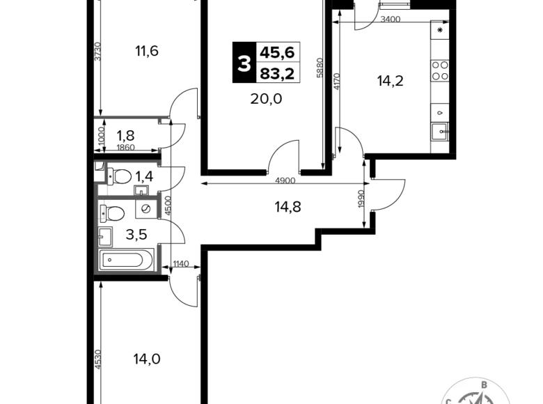 Apartamento 3 habitaciones 83 m² Sapronovo, Rusia