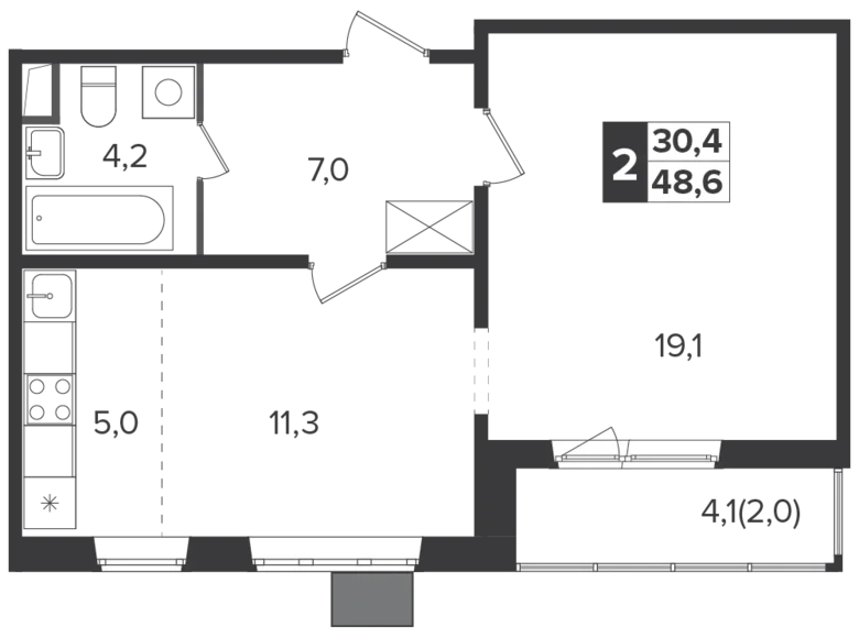 2 room apartment 48 m² Leninsky District, Russia