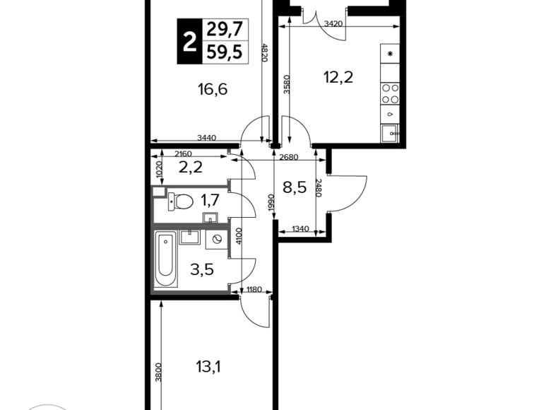 Apartamento 2 habitaciones 59 m² Moscú, Rusia
