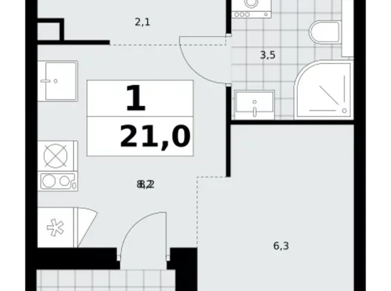 1 room apartment 21 m² Kommunarka, Russia