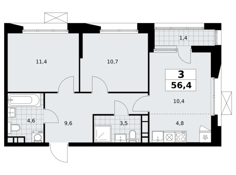 Apartamento 3 habitaciones 56 m² Kommunarka, Rusia