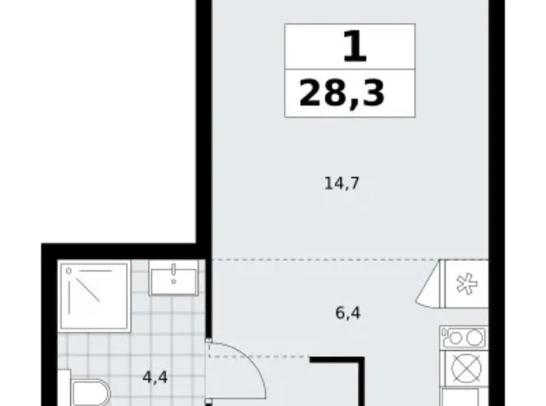 Wohnung 1 zimmer 28 m² Troizk, Russland