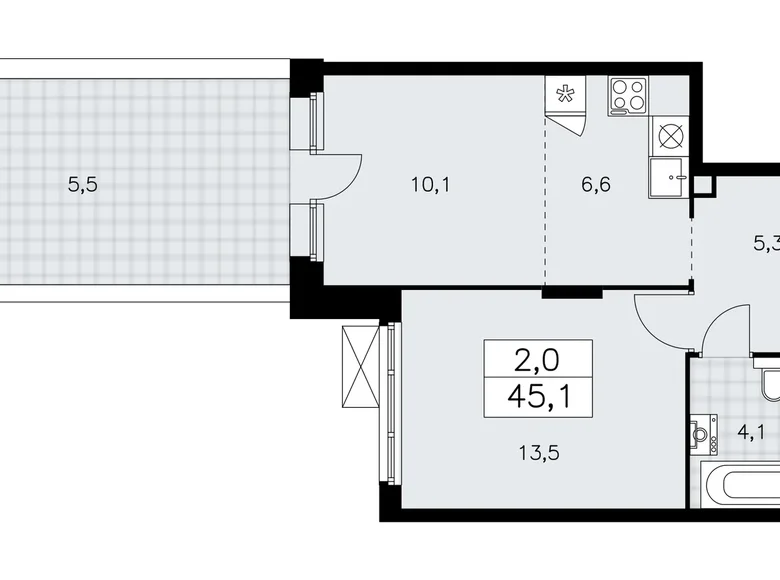 Mieszkanie 2 pokoi 45 m² Kommunarka, Rosja