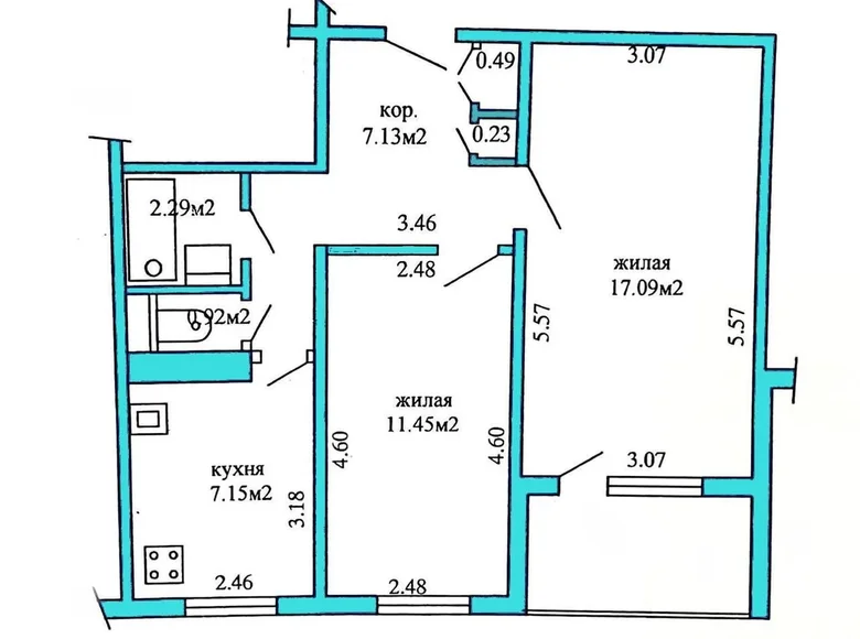 2 room apartment 51 m² Minsk, Belarus