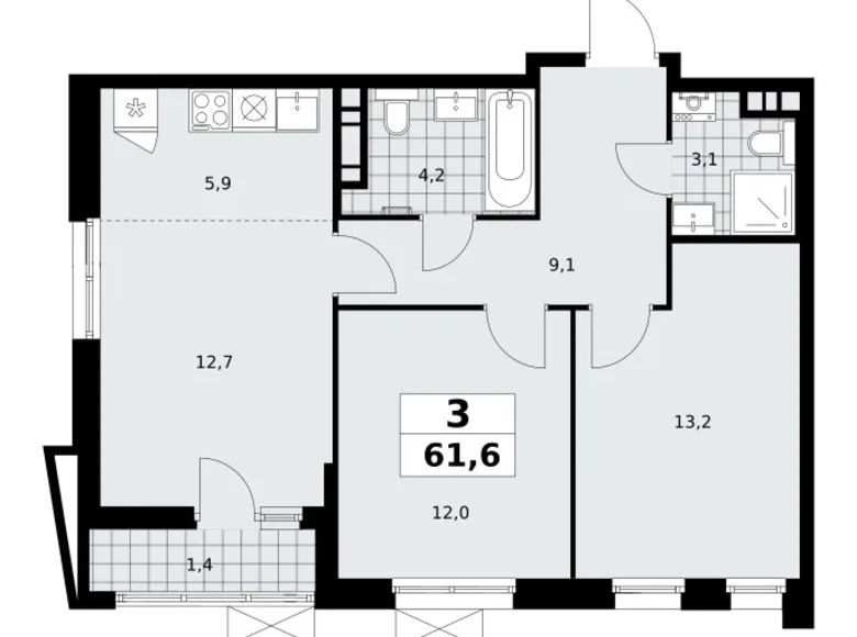 Mieszkanie 3 pokoi 62 m² Kommunarka, Rosja